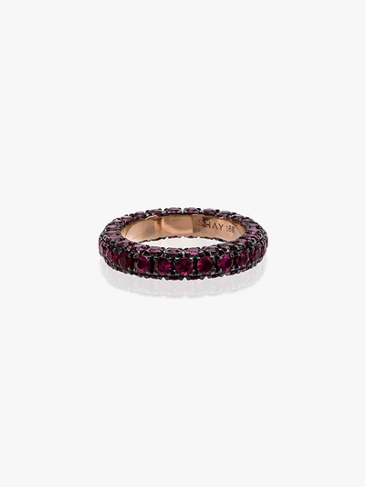 Shop Shay 18k Rose Gold 3 Side Ruby Ring In Pink/purple
