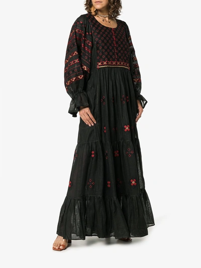 Shop Vita Kin Jodhpur Embroidered Linen Maxi Dress In Black