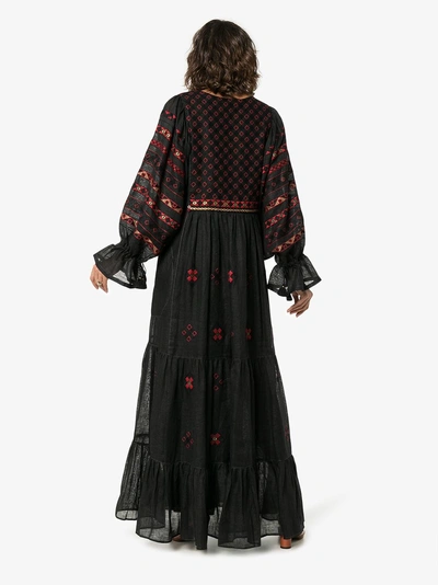 Shop Vita Kin Jodhpur Embroidered Linen Maxi Dress In Black