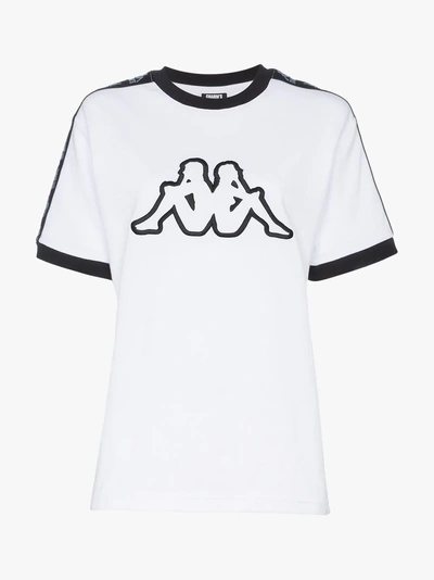 Shop Charm's X Kappa Logo Embroidered Cotton Blend Top In White Black