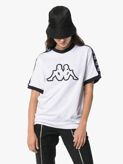 Shop Charm's X Kappa Logo Embroidered Cotton Blend Top In White Black