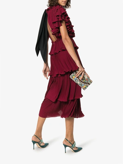 Shop Johanna Ortiz Chants Ruffle Detail Silk Dress In Burgundy