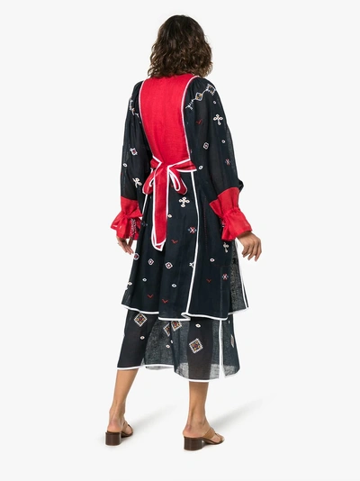 Shop Vita Kin Embroidered Tiered Linen Dress In Blue Red