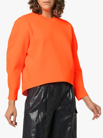 Shop Tibi Tech Poly Sculpted Sleeve Jumper In Yellow/orange