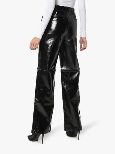 Shop Charm's High Waisted Straight Leg Leather Trousers In Black