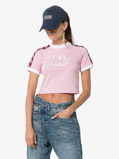 Shop Charm's X Kappa Logo Embroidered Cropped Cotton Blend T Shirt In Pink/purple