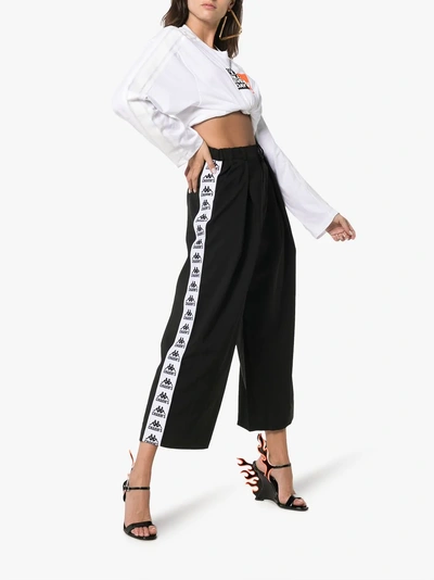 Shop Charm's X Kappa Logo Detail Cropped Track Pants In Black