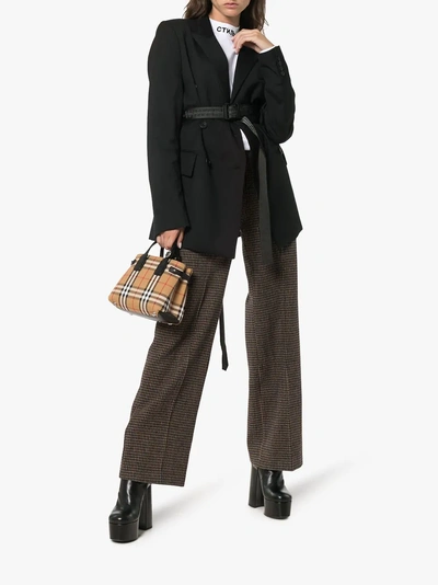 Shop Charm's High-waisted Wide Leg Tweed Trousers In Brown Blue Black