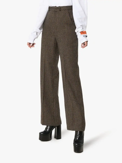 Shop Charm's High-waisted Wide Leg Tweed Trousers In Brown Blue Black
