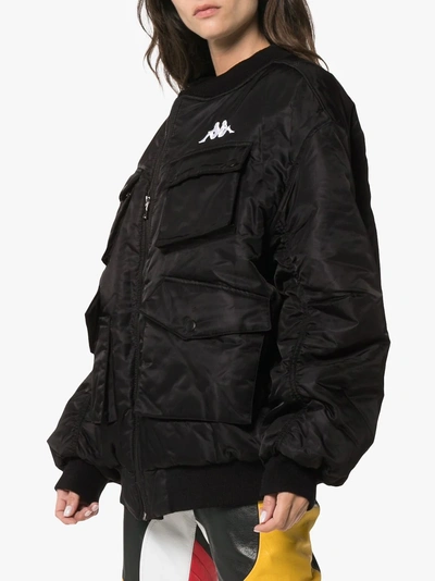 Shop Charm's X Kappa Logo Embroidered Bomber Jacket In Black