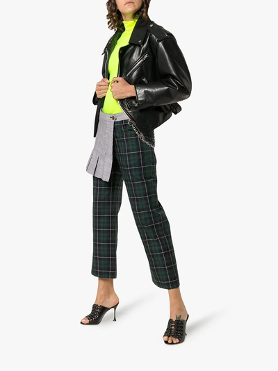 Shop Sandy Liang Apron High Waisted Check Cotton Trousers In Tartan
