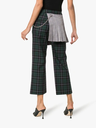 Shop Sandy Liang Apron High Waisted Check Cotton Trousers In Tartan