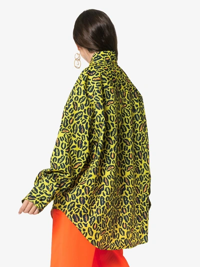 Shop Charm's Oversized Leopard Print Cotton-blend Shirt In Yellow Blue