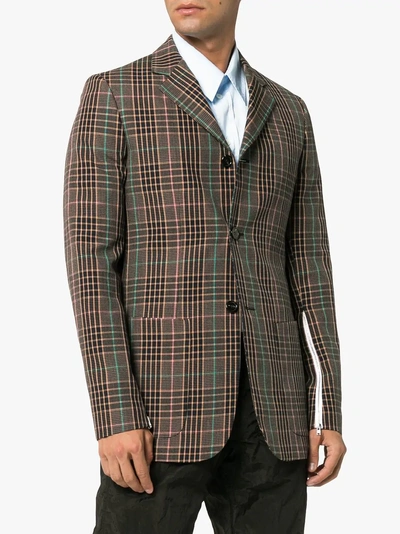 Shop Raf Simons Checked Blazer With Zips In Multicolour