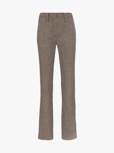 Shop Miu Miu High Waisted Checked Wool Trousers In Black