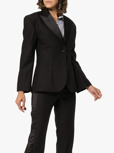 Shop Wright Le Chapelain Silk Lapel Single Breasted Wool Jacket In Black