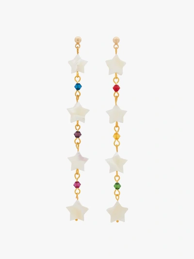 Shop Venessa Arizaga Pearl Star And Crystal Charm Drop Earrings In White