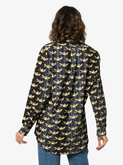 Shop Adam Selman Banana Printed Long Sleeve Shirt In Black