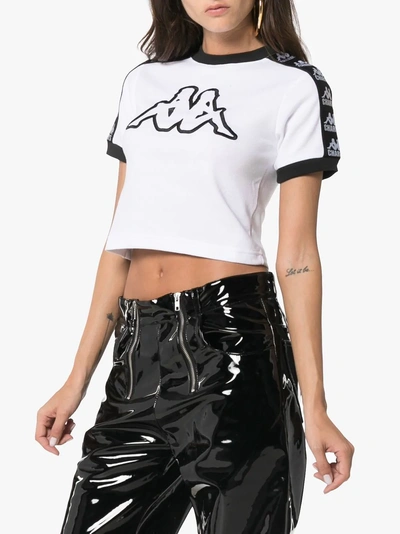 Shop Charm's X Kappa Logo Embroidered Cropped Cotton-blend Tshirt In White Black