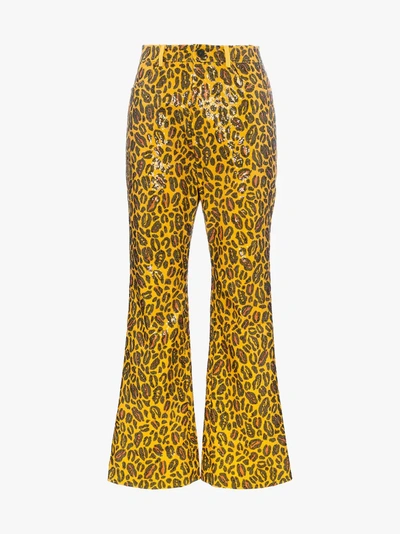 Shop Charm's Leopard Printed Sequin Embellished Trousers In Orange