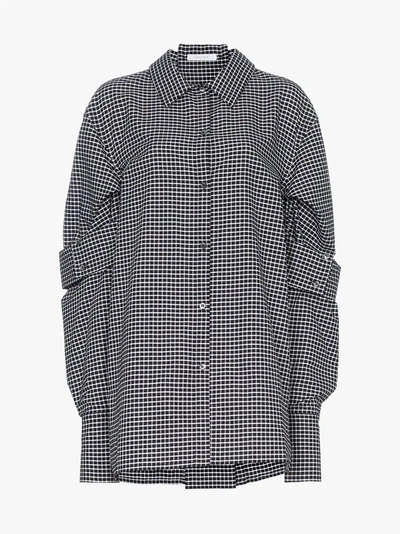 Shop Delada Double Sleeve Check Cotton Shirt In Black White