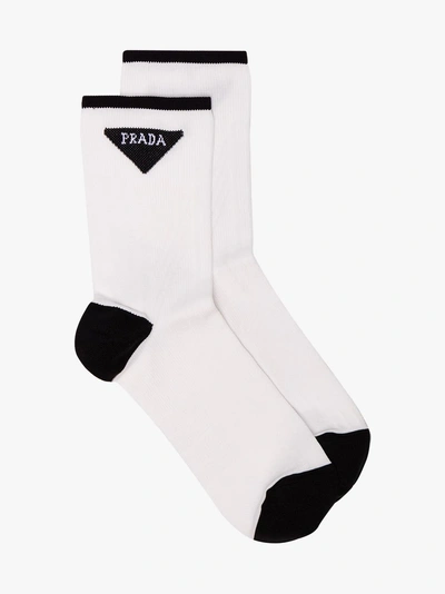 Prada Basic Logo Socks In Blue
