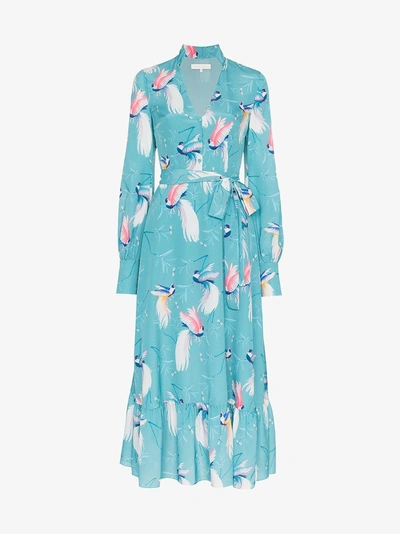 Shop Borgo De Nor Bird Printed Belted Long Dress In Blue