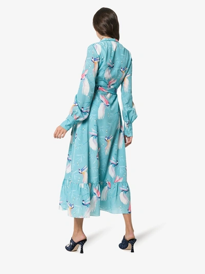 Shop Borgo De Nor Bird Printed Belted Long Dress In Blue