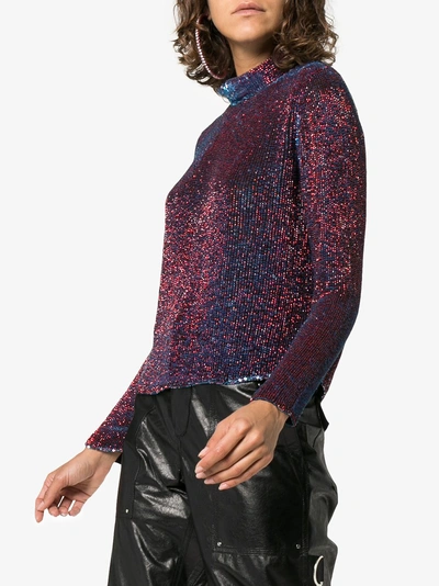 Shop Ashish Sequin Embellished Silk Top In Blue Red