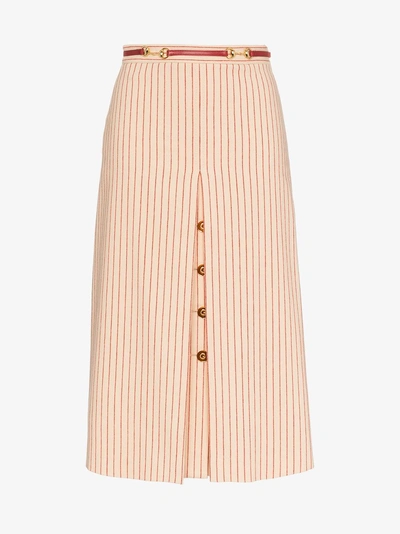 Shop Gucci Wool Skirt With Gg Buttons In Nude/neutrals