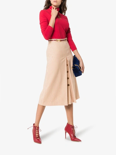 Shop Gucci Wool Skirt With Gg Buttons In Nude/neutrals