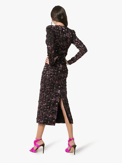 Shop Miu Miu Floral Midi Dress In Black