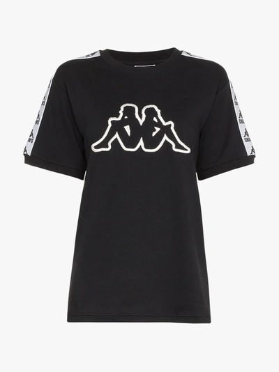 Shop Charm's X Kappa Black Logo Embroidered Cotton Blend Top In Black White