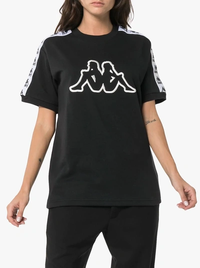 Shop Charm's X Kappa Black Logo Embroidered Cotton Blend Top In Black White