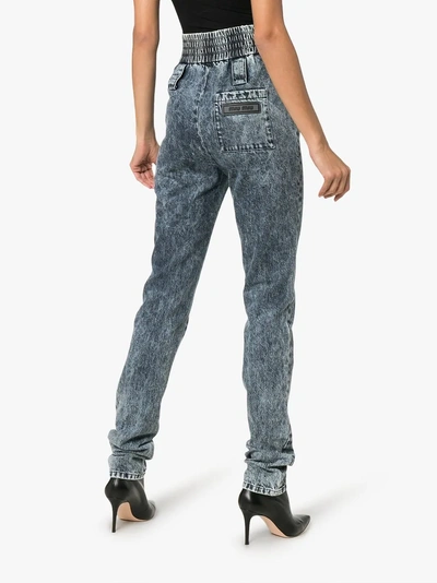 Shop Miu Miu High-waisted Elasticated Cuff Jeans In F0008 Bleu
