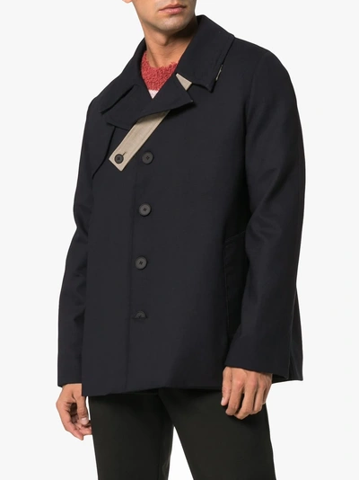Shop Mackintosh 0003 Single Breasted Wool Coat In Blue