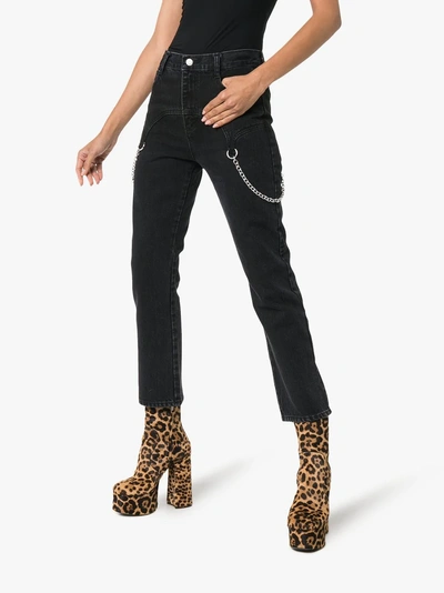 Shop Sandy Liang Marks Chain Embellished Straight Jeans In Black