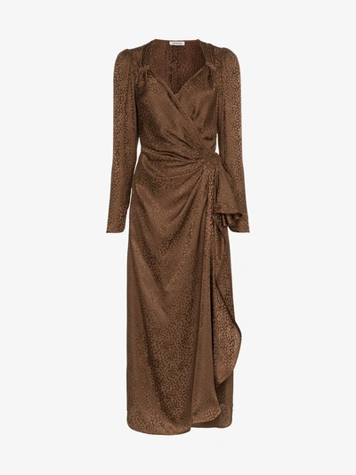 Shop Attico Silk Draped Maxi Dress In Brown