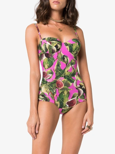 Shop Dolce & Gabbana Printed Balconette Swimsuit In Pink