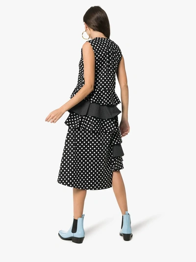 Shop Paskal Polka Dot Ruffle Detail Cotton Dress In Black
