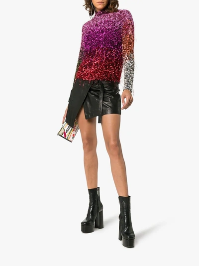 Shop Ashish High Neck Tinsel Embellished Silk Top In Pink/purple