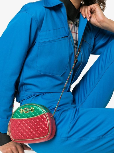 Shop Gucci Red And Green Laminated Leather Mini Bag