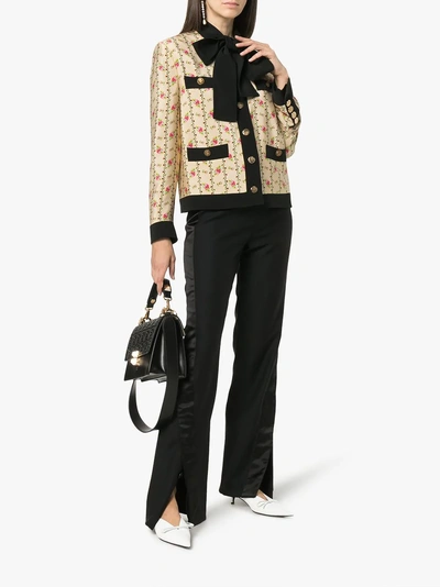 Shop Gucci Rose Print Silk Marocain Jacket In Neutrals