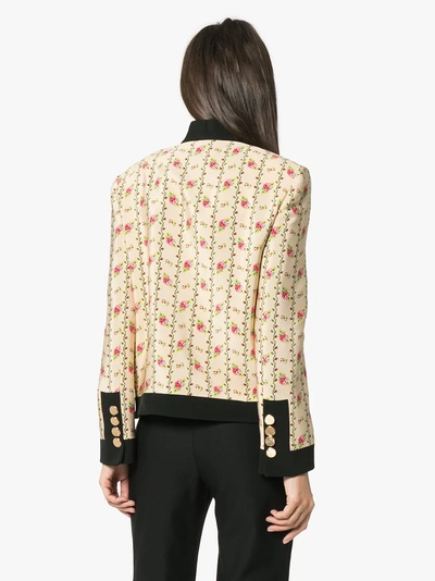 Shop Gucci Rose Print Silk Marocain Jacket In Neutrals