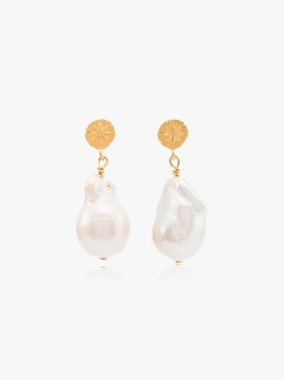 Shop Anni Lu Gold Plated Stars And Pearls Pearl Earrings In White