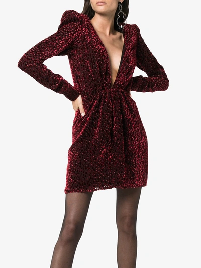 Shop Saint Laurent Velvet-flocked Dress In Red