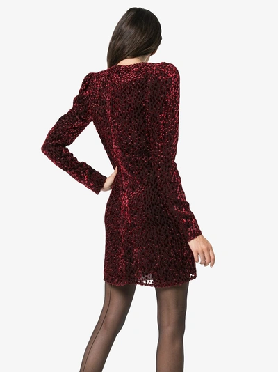 Shop Saint Laurent Velvet-flocked Dress In Red