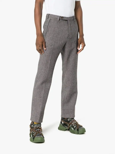 Shop Gucci Check Straight Wool Blend Trousers In 9105