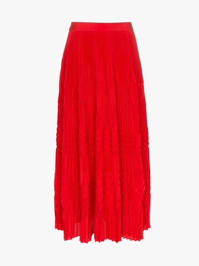 Shop Givenchy High Waist Geometric Pleated Skirt In Red