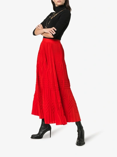 Shop Givenchy High Waist Geometric Pleated Skirt In Red